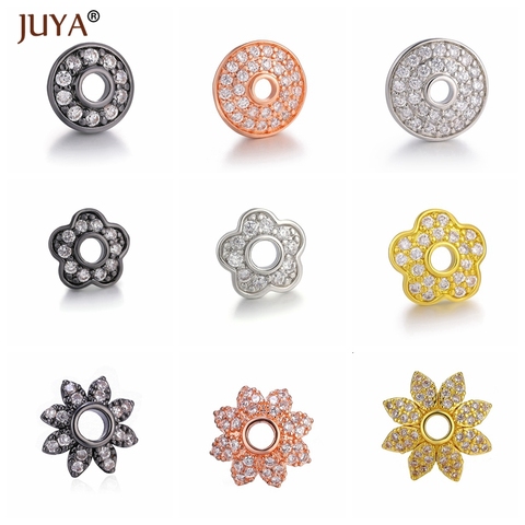 JUYA-Tapa de cuentas de flores con diamantes de imitación, accesorios para manualidades, tapas de extremo para fabricación de joyas, suministros al por mayor ► Foto 1/6