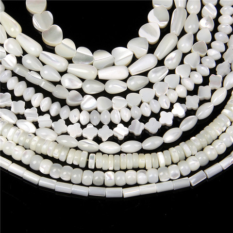 Cuentas de concha de perla blanca Natural, corazón redondo ovalado, cuentas de concha de agua dulce para fabricación de joyería DIY de 15 