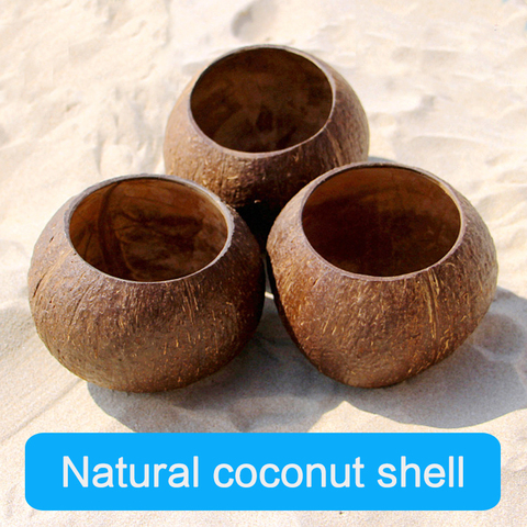 Conjunto de cuencos de coco para batido, ensalada, postre, contenedor de compras, procesados de forma natural y suave, cáscara de coco, tazón de madera, batido de playa ► Foto 1/6