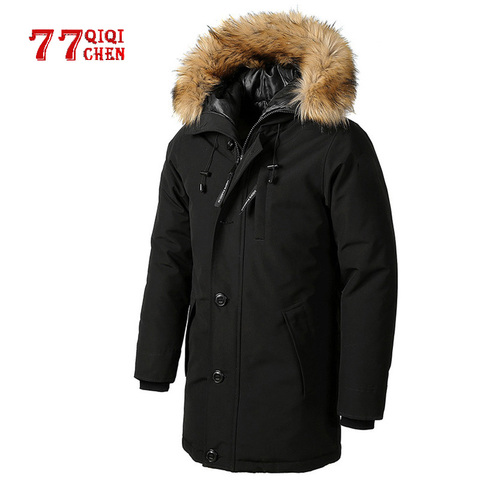 Chaqueta larga de invierno para Hombre, Parkas con cuello de piel sintética y capucha de algodón grueso, chaquetas impermeables con múltiples bolsillos, prendas de vestir, abrigo, Parka ► Foto 1/6