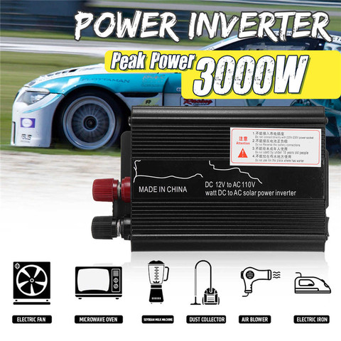 Convertidor/inversor de potencia para coche, 3000W, 12V/24V, 220V, adaptador de cargador, transformador de voltaje USB, CC de 12V a ca de 220V-240V, inversor Solar ► Foto 1/6