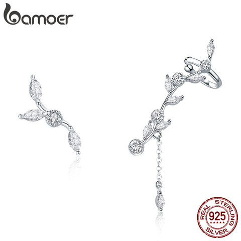 BAMOER-Pendientes plata de primera ley y circón transparente para mujer, aretes, plata esterlina 925, circonia cúbica, zirconia, circonita, zirconita, diseño rama con flor floreciendo, SCE429 ► Foto 1/6