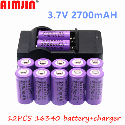 Batería recargable de iones de litio para linterna LED, 2700mAh, 3,7 V, CR123A, cargador de pared de viaje, 16340, CR123A ► Foto 1/6
