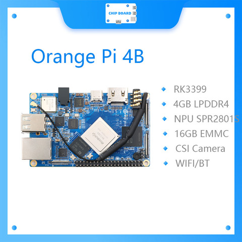 Orange Pi 4B 4GB DDR4 + 16GB EMMC Flash Rockchip RK3399 con NPU SPR2801S soporte Android Ubuntu Debian ► Foto 1/6