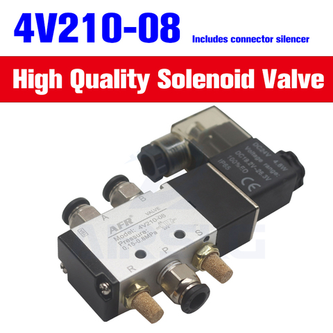 Válvula de aire neumática de 5 vías, válvula solenoide de aire de 12V, 24V, 110V, 220V, imán de válvula eléctrica, 2 posiciones, 4v210-08 ► Foto 1/6