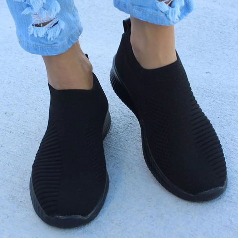 Zapatos de mujer de talla grande 43 mujeres vulcanizan los zapatos de moda Slip On Sock Shoes mujer malla blanca zapatillas planas Casual Tenis Femenino ► Foto 1/6