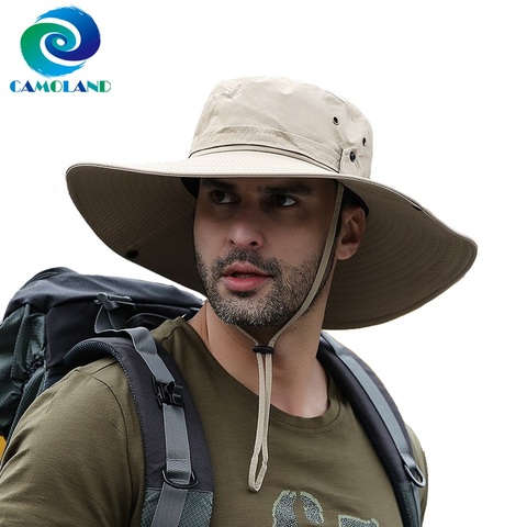 CAMOLAND-Sombrero de pescador impermeable para hombre, gran oferta, sombrero de Anti UV, sombreros de sol, Aire libre, pesca, senderismo, gorros Boonie, gorro de playa de ala largo ancho ► Foto 1/6