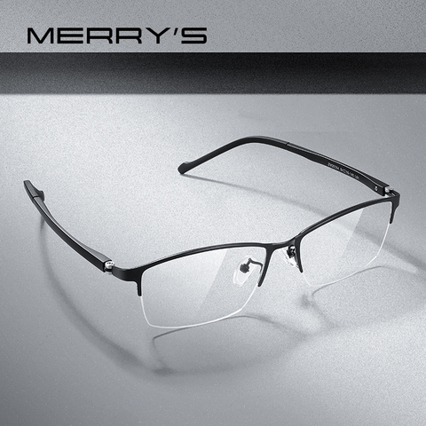 MERRYS diseño hombres Montura de gafas de aleación de titanio de la miopía receta anteojos de marco óptico de TR90 piernas S2204 ► Foto 1/6