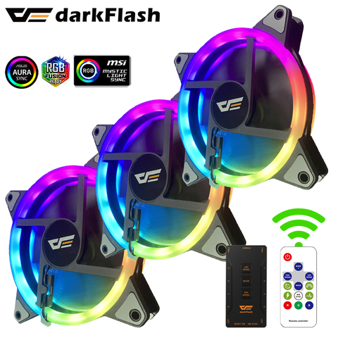 Darkflash-ventilador con cubierta RGB para pc, ventilador con sincronización aura, ajustable, LED 120mm, radiador halo doble argb, refrigeración silenciosa, ventiladores de 12cm ► Foto 1/6