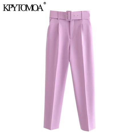 KPYTOMOA, moda Chic 2022 para Mujer, cintura alta con cinturón, pantalones Vintage con cremallera, bolsillos, ropa de oficina, pantalones tobilleros para Mujer ► Foto 1/6