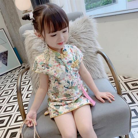 Vestido de princesa chino Cheongsam para niñas pequeñas, ropa de manga corta de algodón con flores, bonito ► Foto 1/6