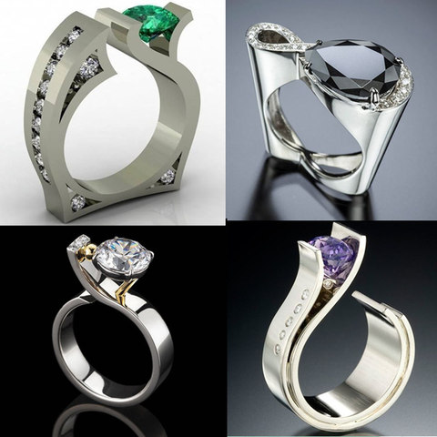 De Lujo 2022 nuevo hombre mujer negro verde anillo de piedra violeta Color plata de boda, anillos de promesa de anillos de compromiso para los hombres regalo de las mujeres ► Foto 1/6