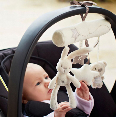 Cochecito de cuna colgante para asiento del coche para niños, juguete de bebé, conejito de peluche, sonajero musical en espiral, novedad ► Foto 1/6