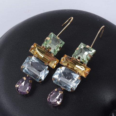 ZA-pendientes largos para mujer, joyas geométricas indias, pendientes llamativos bisutería femenina, aretes colgantes de cristal de plástico, accesorios 2022 ► Foto 1/6