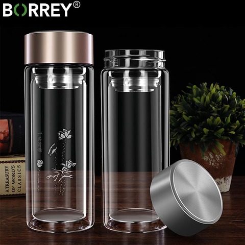 Botella de vidrio BORREY para agua de doble pared de vidrio Infusor de botella de té con filtro colador viaje té Bouteille Car Drinkware ► Foto 1/6