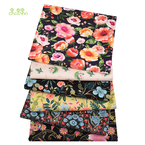 Chainho 6 unids/lote medianoche flores de sarga de algodón tela Patchwork ropa de costura y edredón de Material para acolchar grueso para bebés y niños ► Foto 1/6