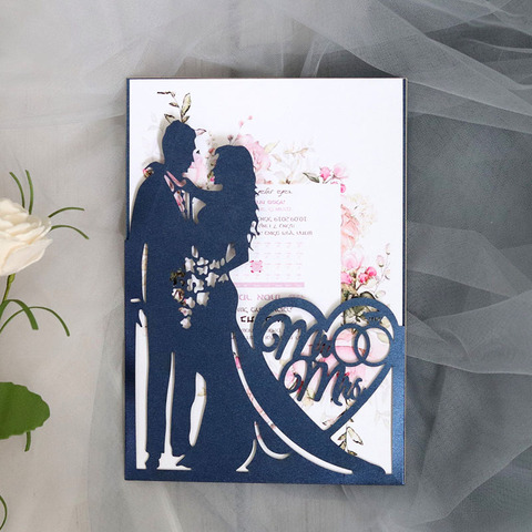 Tarjetas de invitación de boda con corte láser para novia y novio, corazón de amor, tarjeta de felicitación, recuerdo de boda, Día de San Valentín, decoración, 10 Uds. ► Foto 1/6