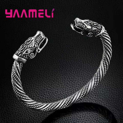 Pulsera de plata de ley 925 para hombre, brazalete Punk, brazalete con cabeza de dragón, joyería para fiesta ► Foto 1/6