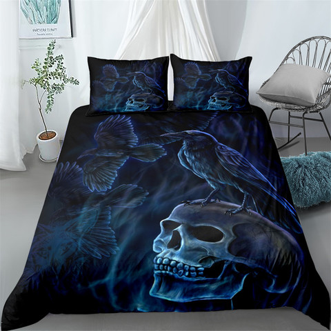 Crow-Juego de ropa de cama con Calavera, individual, doble, queen, king, cal, juego de ropa de cama ► Foto 1/6