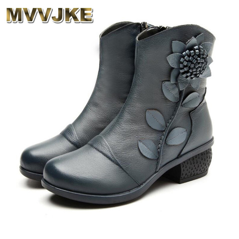 MVVJKE-zapatos de piel auténtica hechos a mano para mujer, botas de tacón bajo ► Foto 1/6