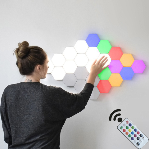 Lámpara de pared con Control remoto INS, conjunto Modular de nido de abeja, Helios, muro táctil, RGB, Quantum, LED magnético, dormitorio ► Foto 1/6