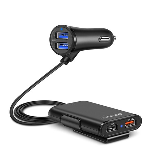 Cargador de teléfono móvil Qc3.0 para coche, dispositivo de carga rápida, 4 puertos Usb, Clip trasero frontal y trasera, color negro ► Foto 1/6