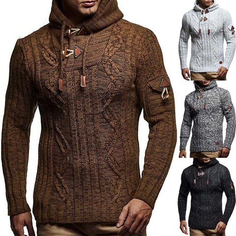 Jerséis de hombre suéteres de otoño e invierno nueva Casual de manga larga con capucha suéter caliente de los hombres Slim de punto ajustada suéter hombres S-XXXL ► Foto 1/6