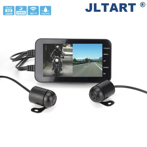 Cámara de salpicadero DVR para motocicleta, WiFi, Full HD, 1080P + 720P, visión trasera delantera, impermeable, grabadora negra, electrónica ► Foto 1/6