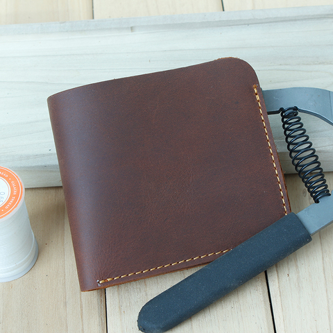 Cartera Retro de cuero genuino para Hombre, billetera hecha a mano, Portfel de cuero auténtico duradero ► Foto 1/6