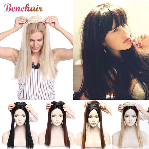 BENEHAIR-Clip de pelo sintético para mujer, extensión de cabello largo y liso, peluquín con flequillo ► Foto 1/6