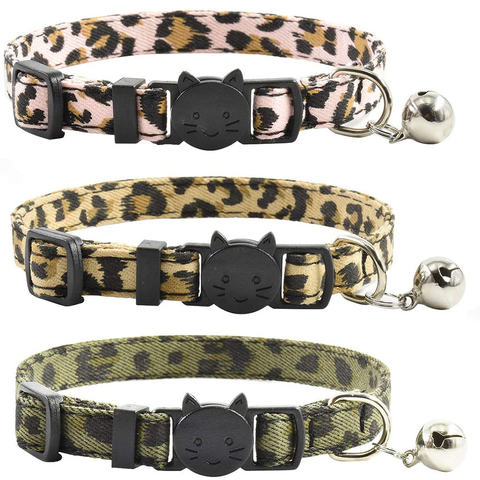 Collar de gato con cascabel Leopard, collarín duradero y seguro, ajustable, de seguridad, para cachorro de gato, 7,5-11 pulgadas ► Foto 1/6