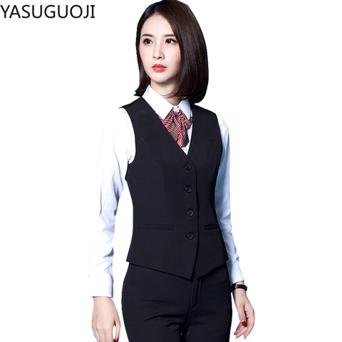 YASUGUOJI 2022 nueva moda negocios Slim Chaleco de las mujeres de cuello en V Formal de mujer para oficina Chaleco de abrigo de talla grande usar uniformes de trabajo ► Foto 1/5