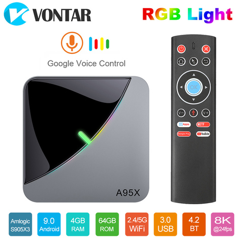 VONTAR-decodificador de TV inteligente A95X F3 Air 8K, luz RGB, Android 9, Amlogic S905X3, 4GB, 64GB, Wifi, 4K, A95XF3, 2022 ► Foto 1/6
