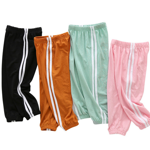 Niño niños pantalones 2022 verano caramelo pantalones Harem de Color niños suave pantalones de raya lateral de pantalones de bebés niños ► Foto 1/6