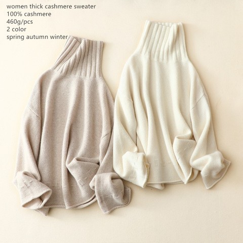 Nailaiga-suéter grueso de Cachemira 100% para mujer, jersey liso y cálido, YLM27, color blanco y beige ► Foto 1/3