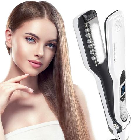 Profesional de vapor plancha de pelo cepillos de hierro plano turmalina profesional de cerámica Steampod caliente Peine del pelo alisado ► Foto 1/6