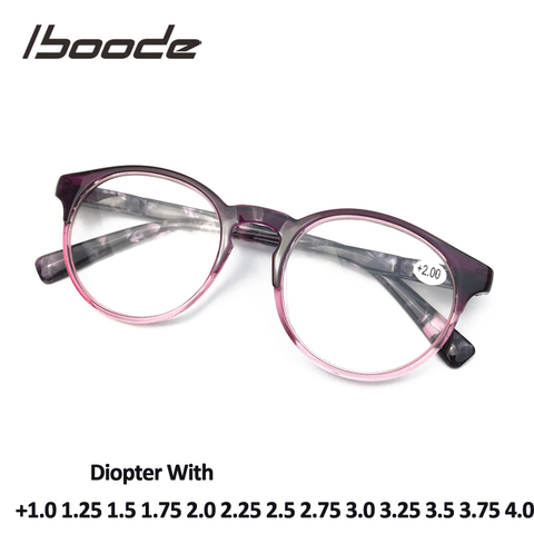 Iboode nueva ronda de gafas de color rosa y púrpura juego de lentes de lectura de mujeres gafas de lectura elegante + 1,0, 1,5, 1,75, 2,0, 2,25, 2,5. + 4,0 ► Foto 1/6