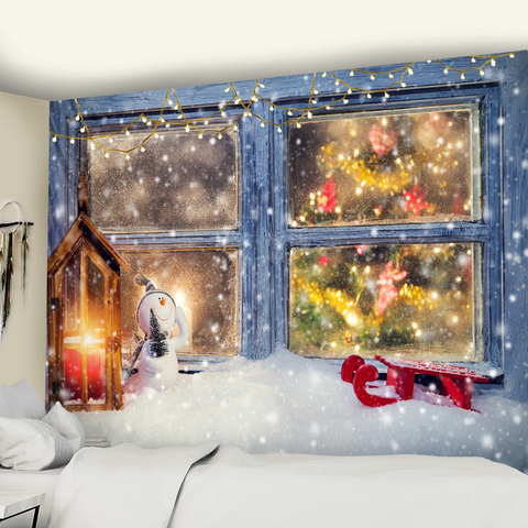 Tela colgante Popular de Navidad paisaje de ventana falsa fuera de la ventana decoración del hogar tapicería regalo de Navidad ► Foto 1/6