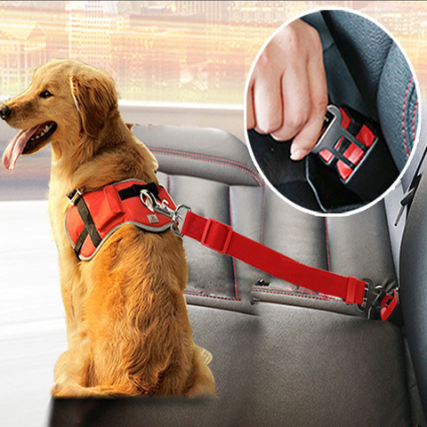 Cinturón de seguridad de coche ajustable para perros y gatos, arnés de cinturón de seguridad para vehículos y mascotas, Clip de plomo para perros, suministros para mascotas, Collar de tracción de palanca de seguridad ► Foto 1/6