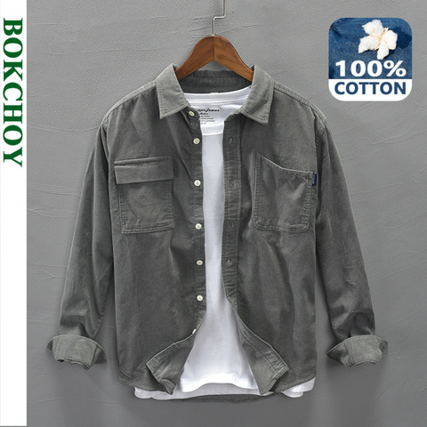 Camisa de algodón puro de pana para hombre, abrigo fino y cálido con bolsillos clásicos, manga larga, otoño e invierno, Gml04-C312 ► Foto 1/6