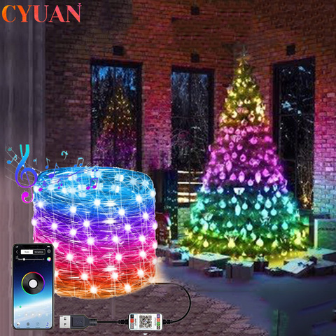 Tira de luces LED inteligentes con USB Decoración de árbol de Navidad, Control por aplicación, cadena de luces de Hada para exteriores a prueba de agua, guirnalda de decoración de Navidad ► Foto 1/6