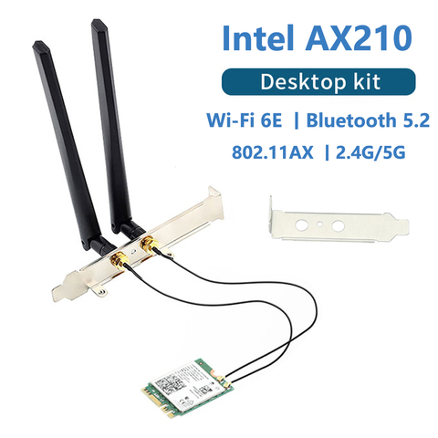 WiFi 6E de escritorio Kit Intel AX210 Bluetooth 5,2 Wifi Tarjeta de 3000Mbps 802.11ax 2,4 Ghz/5Ghz/6Ghz AX210NGW Wi-Fi 6 adaptador de antena ► Foto 1/6