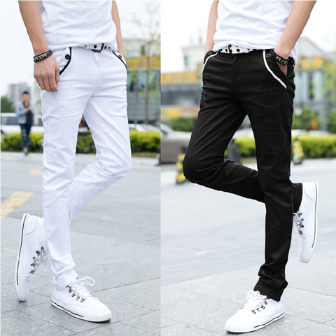 Pantalones de sarga informales para hombre, moda de primavera y verano, color blanco y negro, pantalones pitillo, venta al por mayor, 2022 ► Foto 1/6