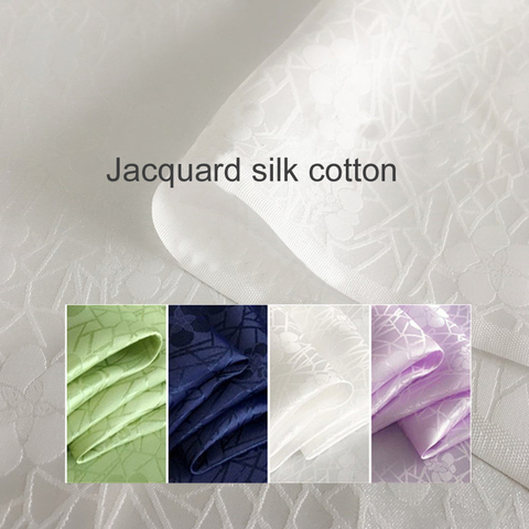 Tela jacquard de algodón para boda, tejido de seda Natural blanca, 100cm x 114cm ► Foto 1/6