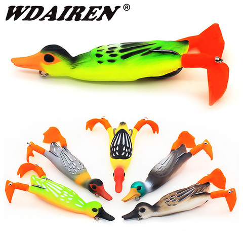 1 Uds hélice doble Flipper pato Señuelos de Pesca evitando cebo blando Rana 9,5 cm 11,2g 3D ojos Swimbait Artificial día bajo abordar ► Foto 1/6