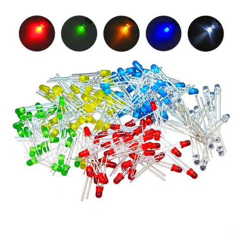 Kit surtido de ledes para manualidades, 100 Uds., 3mm, 5mm, luz LED, blanco, amarillo, rojo, verde y azul, juego de kit DIY electrónico ► Foto 1/6