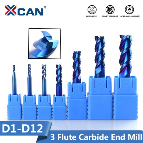 1 unidad XCAN de 1 a 12mm con revestimiento azul, 3 brocas de extremo de carburo de flauta, fresa de Corte de aluminio, fresa de enrutador en espiral, fresa de extremo CNC ► Foto 1/6