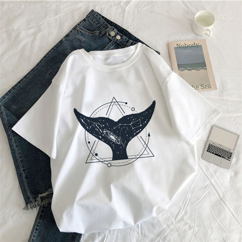 Camiseta gótica con estampado de cola de ballena para mujer, remera Harajuku Vogue Vintage, ropa urbana para mujer, camiseta vegana ► Foto 1/6