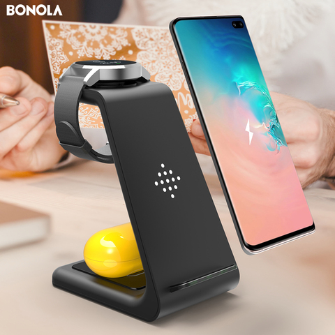 Bonola-estación de carga inalámbrica 3 en 1, Cargador rápido Qi para Samsung Galaxy Watch, Buds, S10, S9, Samsung note 10, note 9, S8 ► Foto 1/6