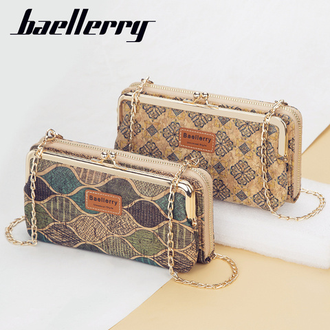 Baellerry mujeres Cartera de señora nueva teléfono bolsa con cierre bolso largo embrague carteras bolso mensajero de madera correas de hombro bolsa ► Foto 1/6